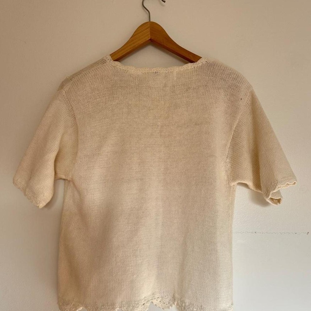 Vintage 90s Dana Scott Pearl Button Short Sleeve Lace Embroidered Cardigan Small - Picture 3 of 6